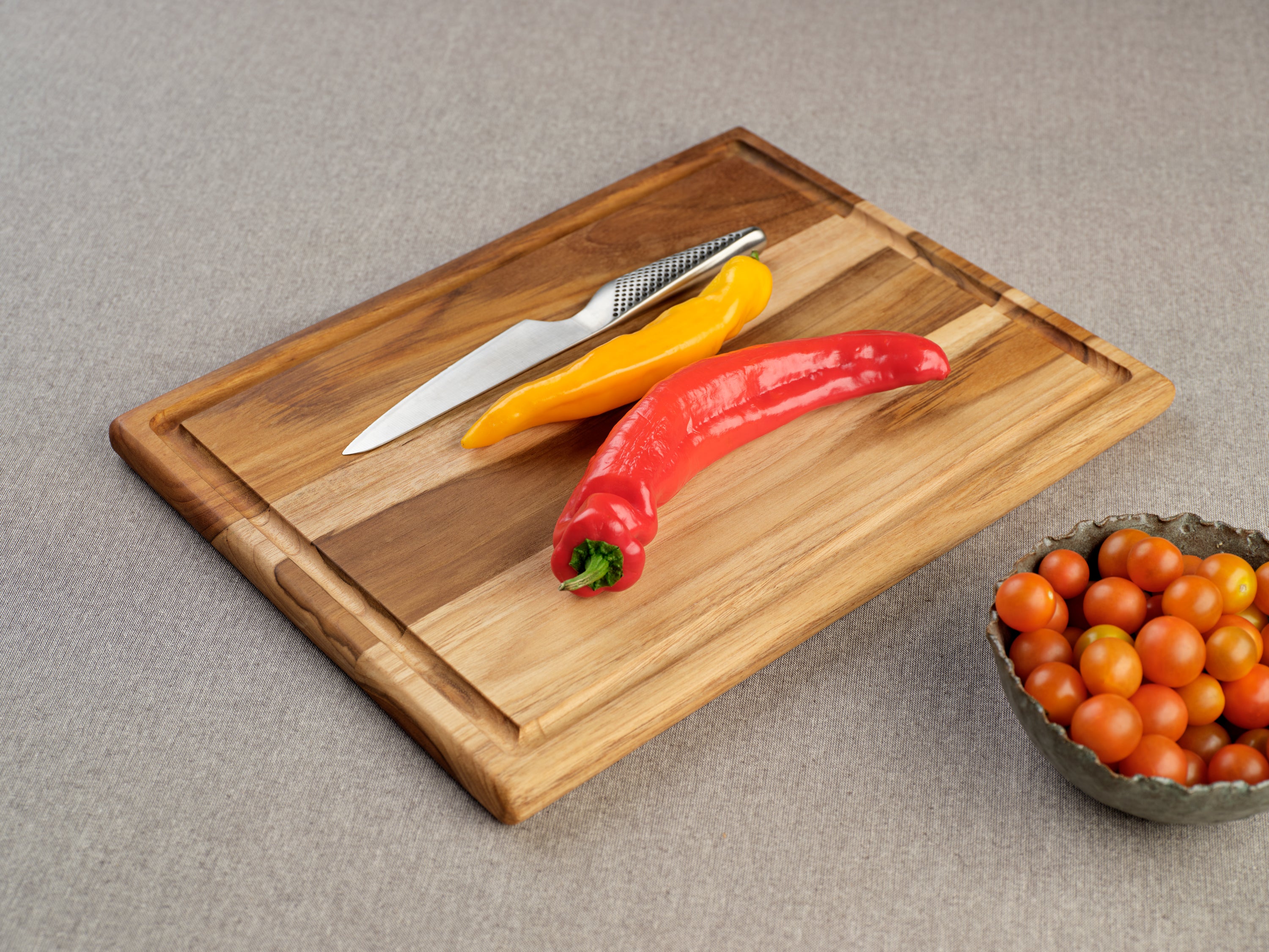 teak cutting board with juice groove